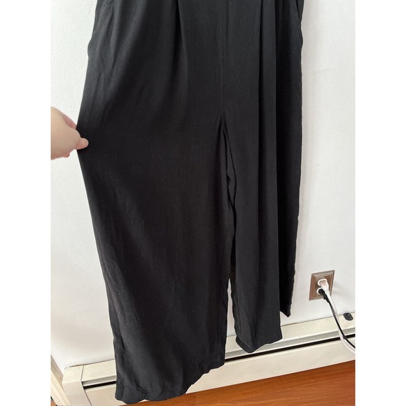 NWT Madewell Black Cap Sleeve Crop Wide Leg Smocked Jumpsuit Womens Size 0 - Picture 7 of 9